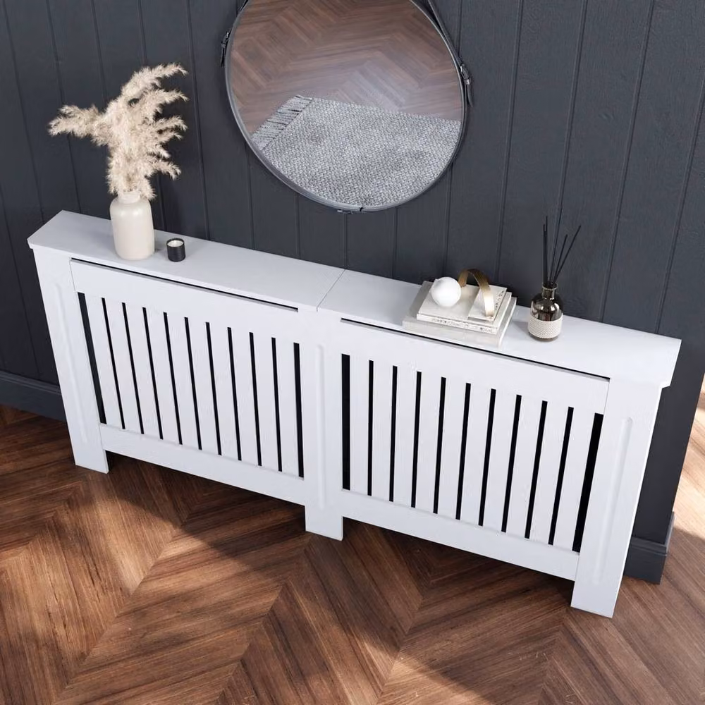 ERGOVEXA XLarge MDF Wood Vertical Heater Cover Cabinet with Grill Shelf in White – 2