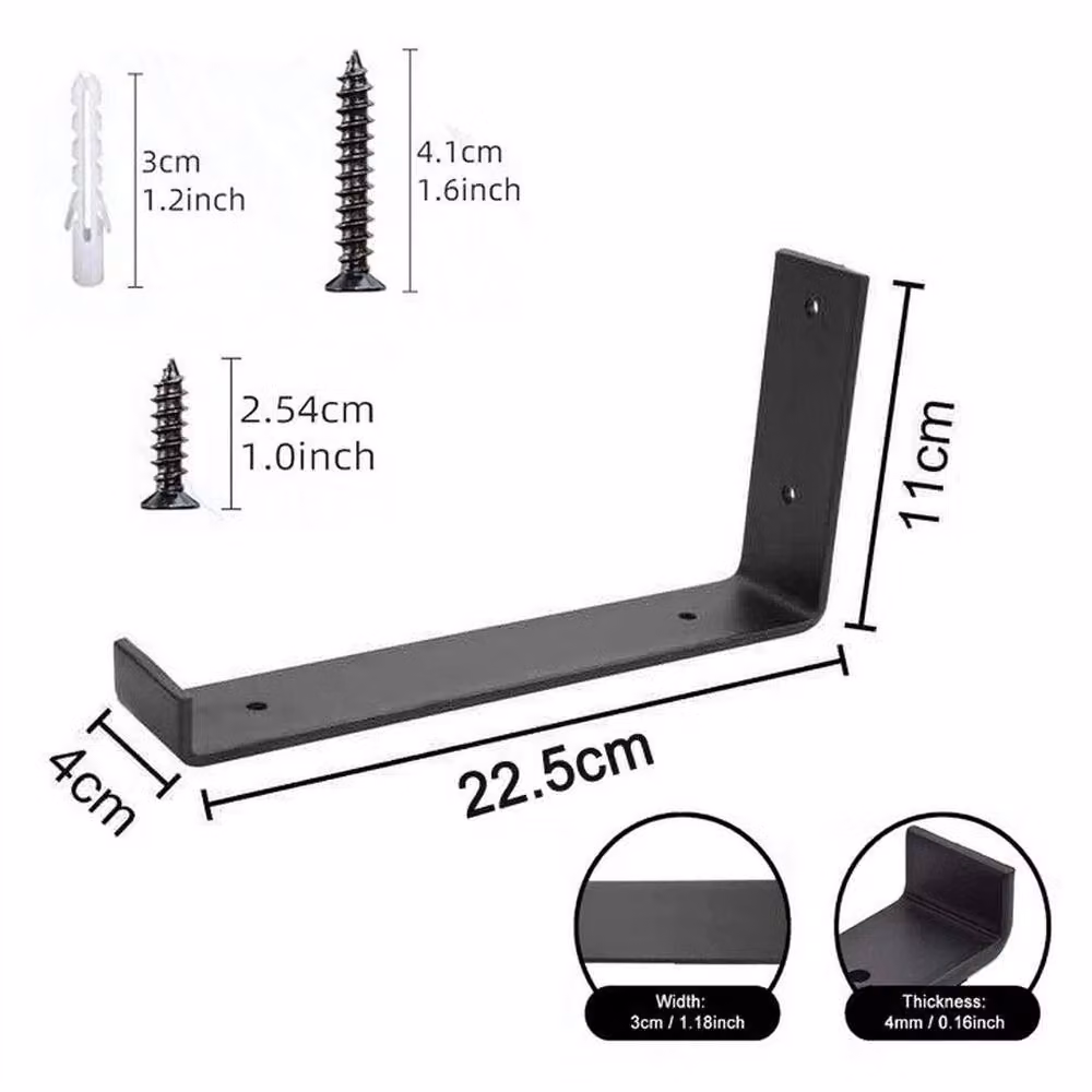 PAWNORA 4 Pack Heavy Duty Polished Black Wall Mounted Angle Shelf Brackets – 2