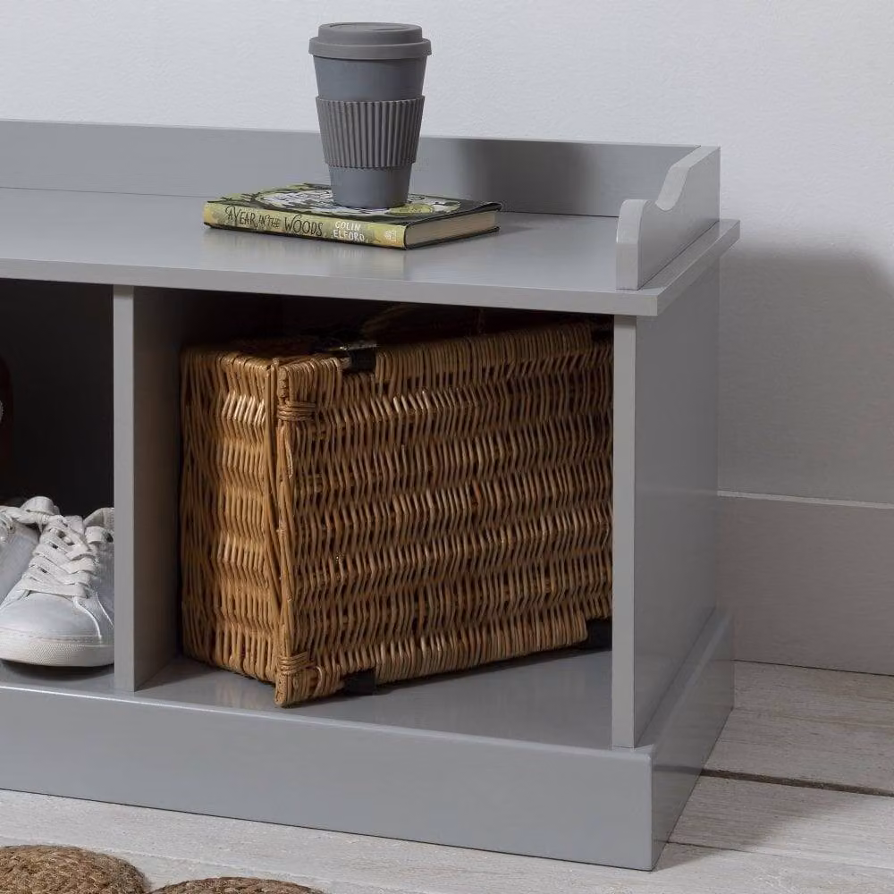 Nöa and Nani Stockholm Storage Bench with 3 Brown Rattan Baskets in Silk Grey – 2