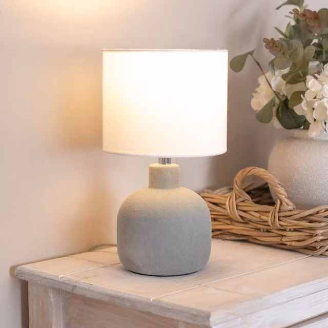 ValueLights Chelsea Grey Ceramic Table Lamp with Natural Linen Shade