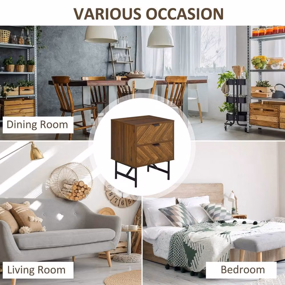 FORGEVIO Set of 2 Brown Bedside Tables with 2 Drawers and Metal Accents – 4