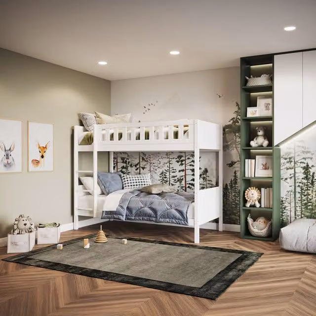 Flair Classic White Solid Wood Pine Bunk Bed for Children