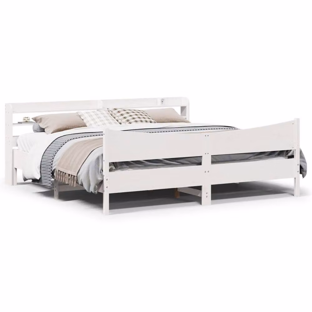 Berkfield Home Sleek Super King Bed Frame with Headboard and Side Compartments, White, W/D/H: 180 x 200 x 82 cm – 2