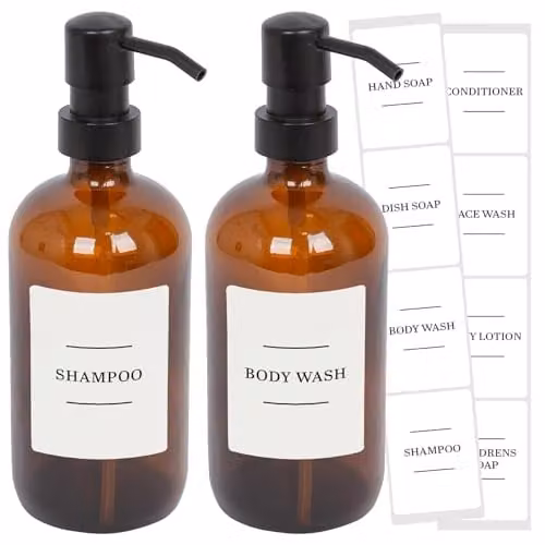 Harbour Housewares Glass Soap Dispensers with Labels, Pack of 2, 500ml, Orange – 1