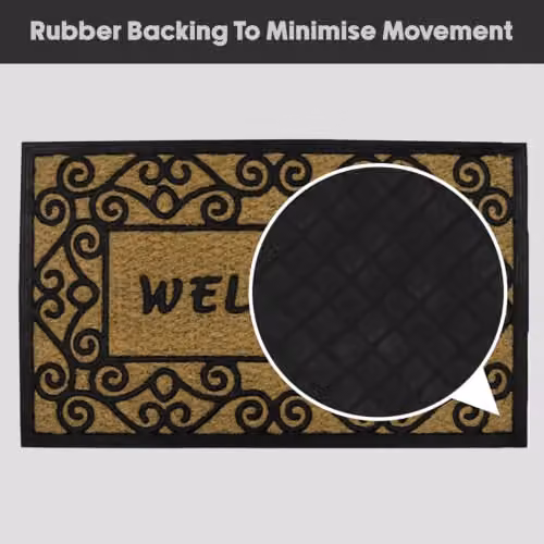 JVL Woven Coir and Rubber Tuffscrape Doormat in Beige and Brown, W: 45 cm, D: 75 cm – 8