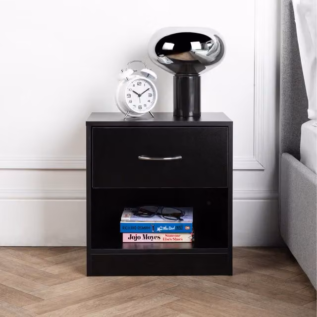Home Treats Black Bedside Table with One Drawer