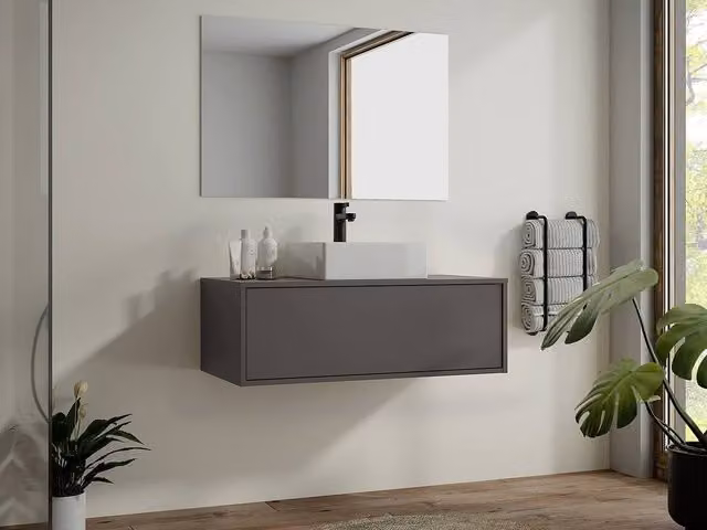 Vente-unique TEANA II Wall-Mounted Vanity Unit in Anthracite Grey