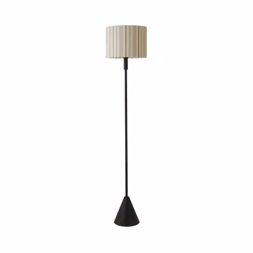 ValueLights Mitch Linen Stripe Triangle Floor Lamp in Dark Walnut Wood with LED Bulb, Beige and Brown – 1