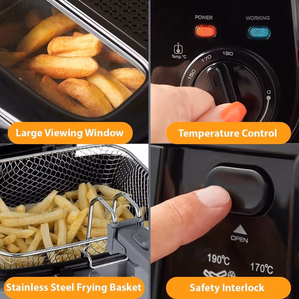 Kelvenix Black 2.5L Deep Fat Fryer with Non-Stick Coating – 4