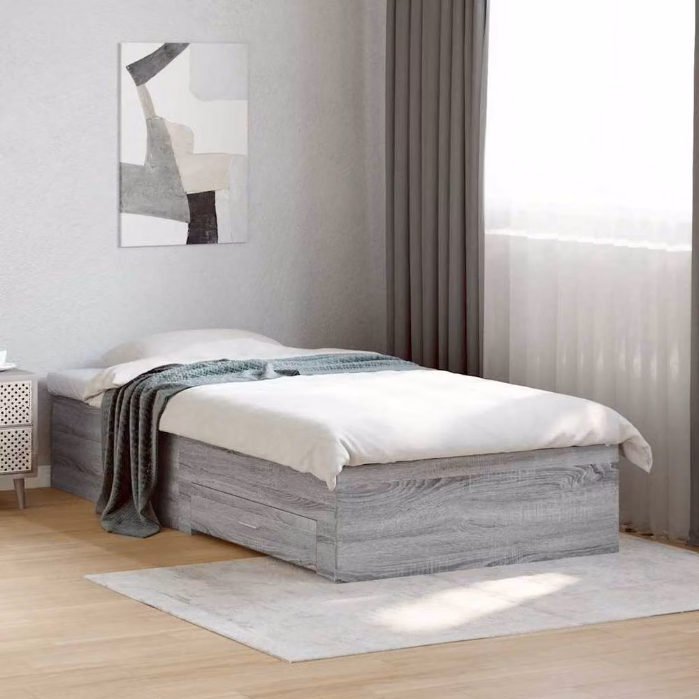 Berkfield Home Single Bed Frame with Drawers in Grey Sonoma, W/D/H: 90 x 190 cm – 2