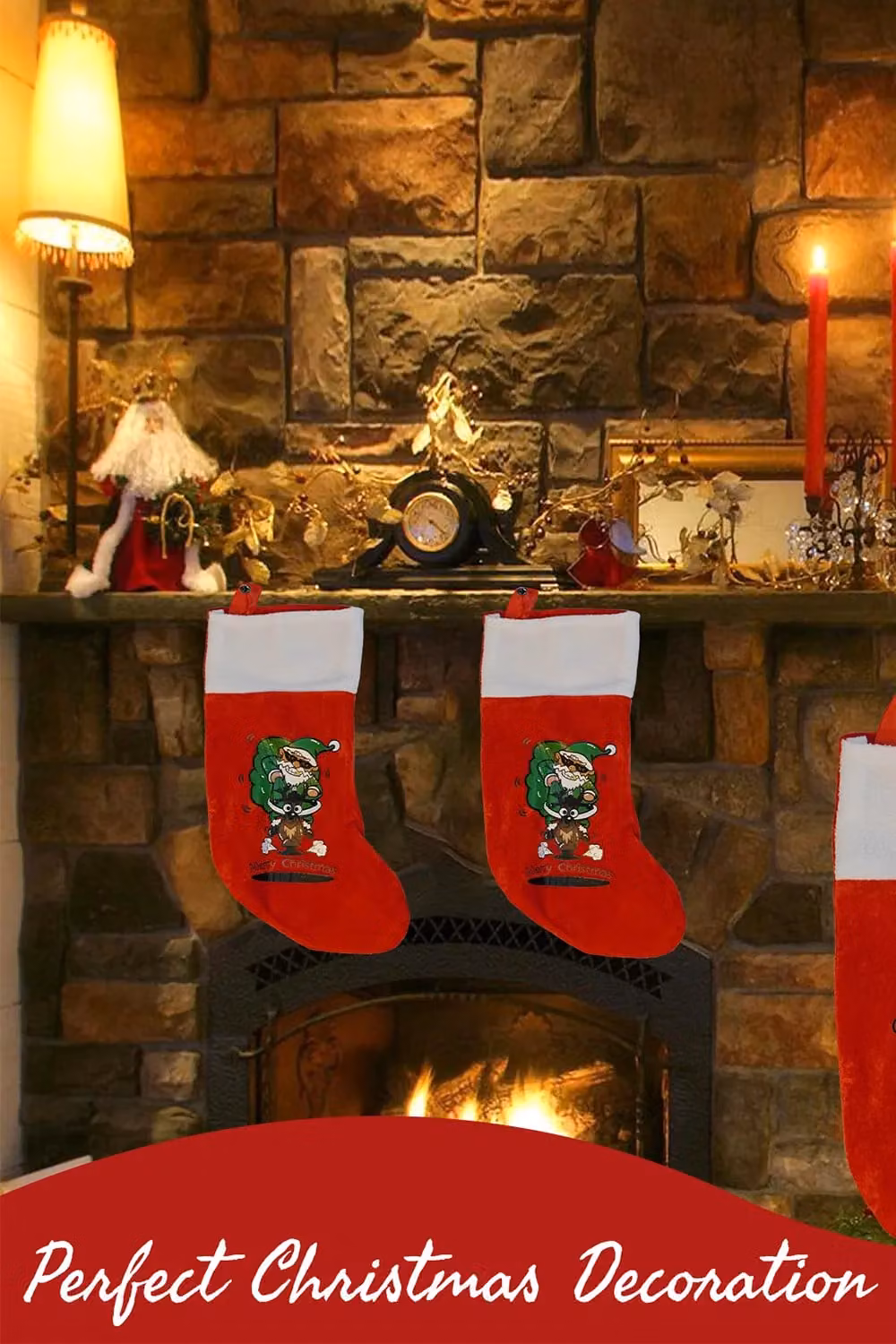 Neel Blue Red Velvet Christmas Stocking with Cartoon Santa and Reindeer Design – 4