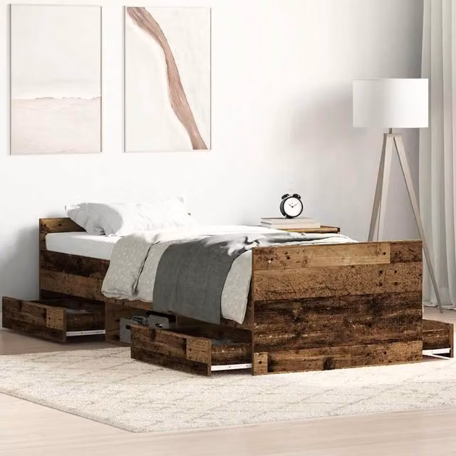 Berkfield Home Single Bed Frame in Old Wood Brown, Engineered Wood, W/D/H: 90 x 190 cm