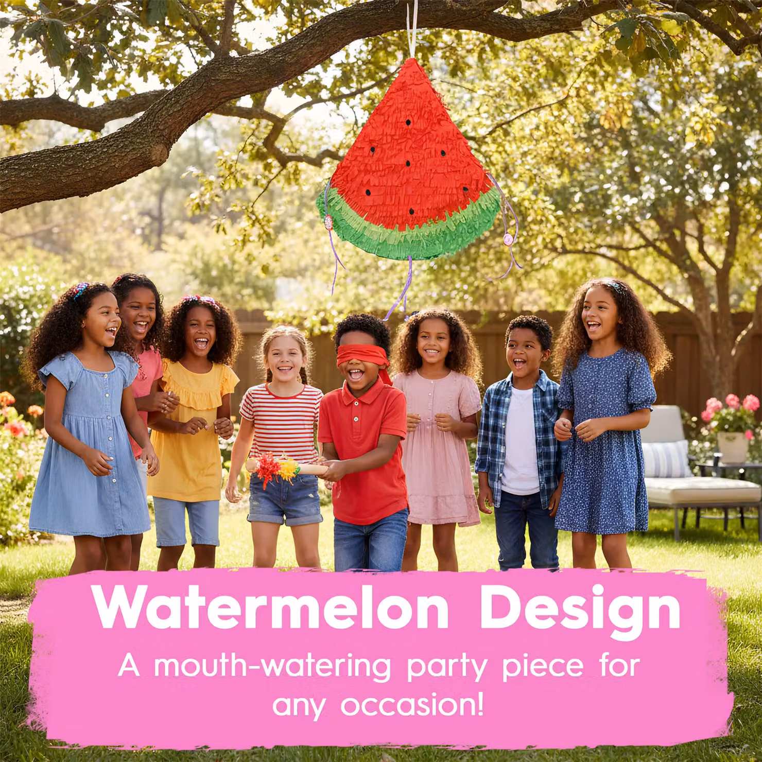 Fax Potato Watermelon Pinata Set with Buster Stick and Blindfold, Multicolour, W/D/H: 42 x 9 x 36 cm – 4
