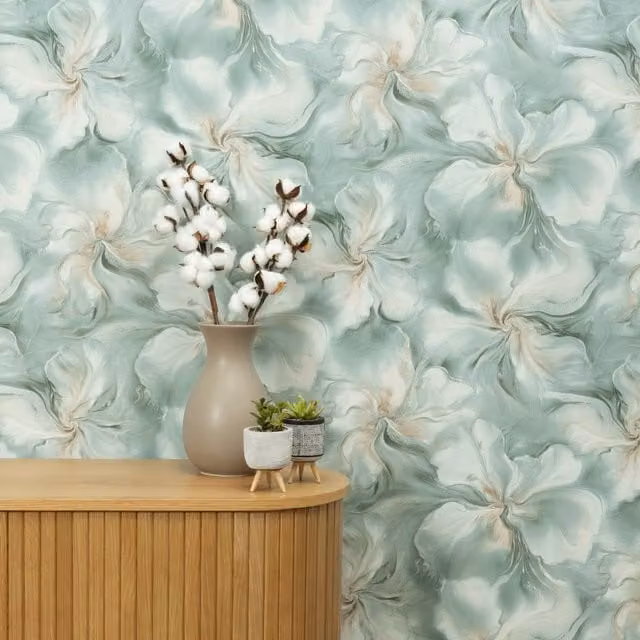 Erismann Liquid Aura Green Abstract Botanical Vinyl Flooring