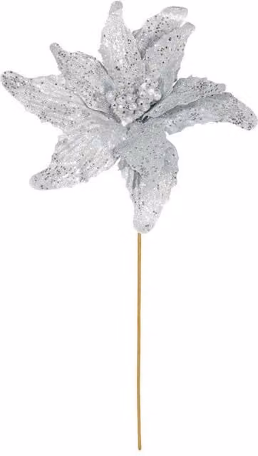 KDMD Silver Glitter Poinsettia Stem 2 Pack, Length: 67 cm