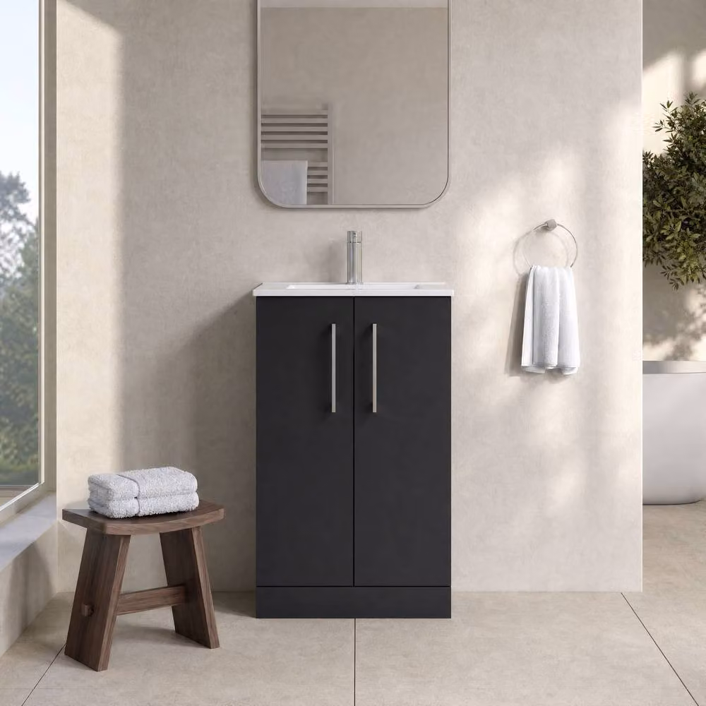 Balterley Modern Freestanding Bathroom Floor Vanity Unit with Soft Close Doors in Black and Grey, W: 34.5 cm – 2