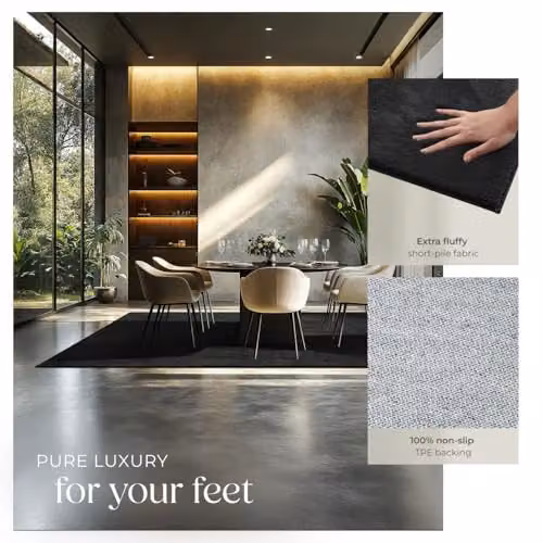 tectake Zonelle Fluffy Rug in Black, Allergy-Friendly and Washable Polyester Short-Pile Carpet, W/D: 200 x 290 cm – 5