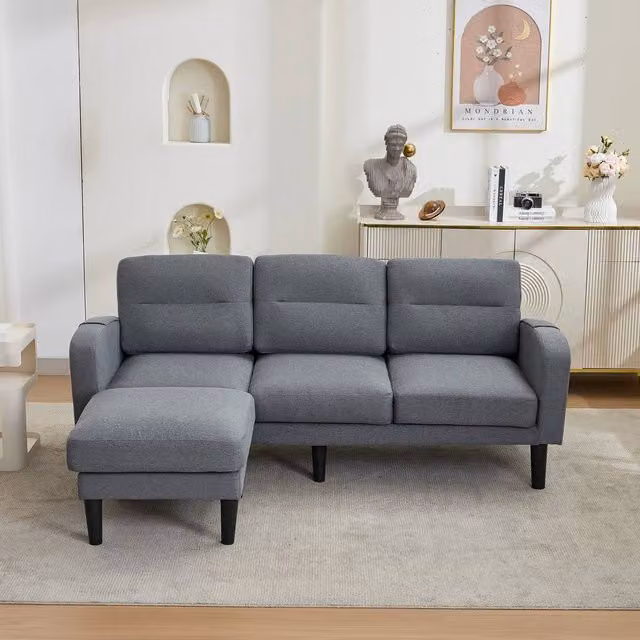 BTM Grey Fabric L-Shaped Sofa with Chaise and Storage Pockets – 1