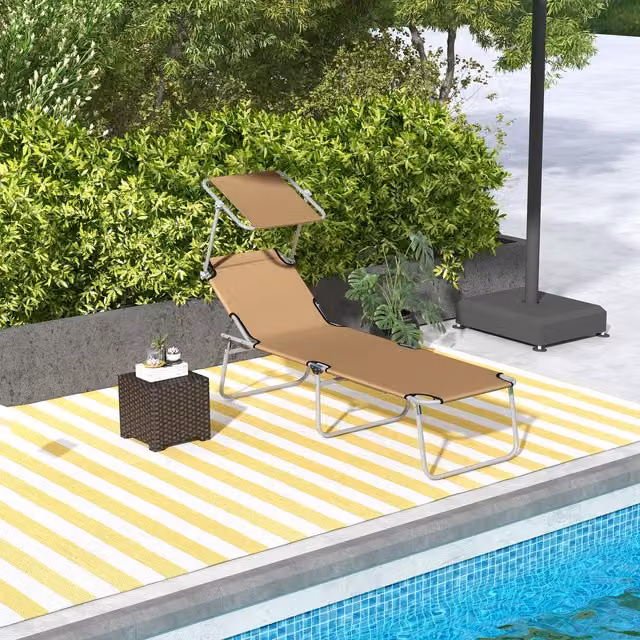 Outsunny Foldable Reclining Sun Lounger with Adjustable Awning in Beige