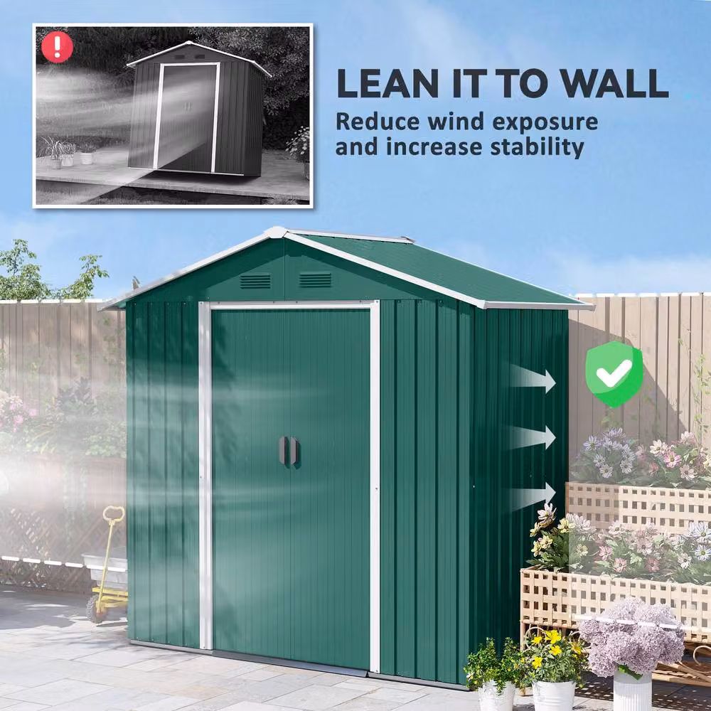 Rolipo Metal Garden Shed with Sliding Doors and Vents, Green, W/D/H: 198.12 x 106.68 x 106.68 cm – 8