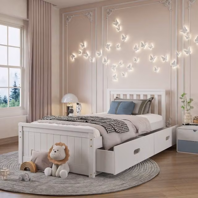 Babyfair Timeless White Kids Storage Bed with 4 Drawers, Single 3ft, W/D/H: 90 x 190 cm