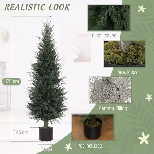 HOMCOM Set of 2 Green Artificial Cypress Trees with Plastic and Concrete Pots, Height: 120 cm, W/D/H: 40 x 40 x 120 cm – 3