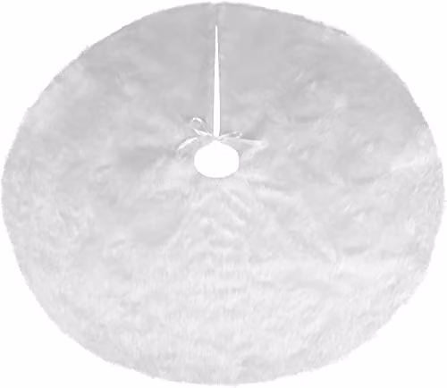VFM White Long Pile Plush Christmas Tree Skirt with Ribbon Tie, Diameter: 100 cm – 1