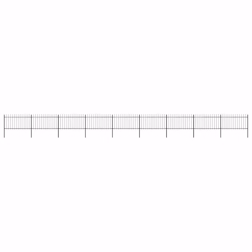 Berkfield Home Elegant Garden Fence with Spear Top in Black Powder-Coated Steel, W: 15.3 m, H: 1 m