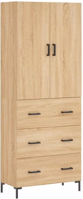 Berkfield Home Sonoma Oak Highboard in Brown, W/D/H: 69.5 x 34 x 180 cm