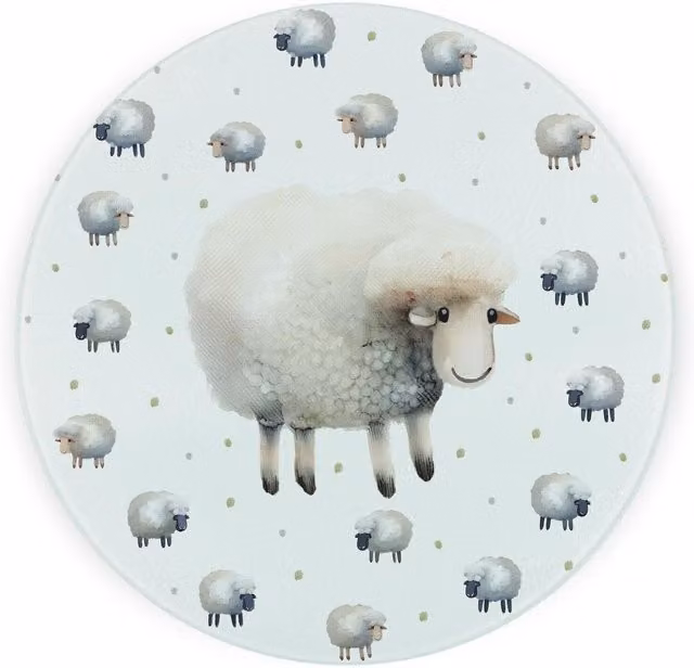 Purely Home Spring Sheep Round Textured Glass Worktop Protector and Chopping Board in Grey