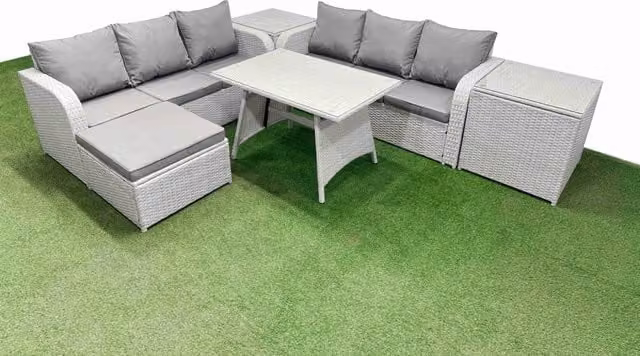 Fimous Rattan High Back Lounge Sofa Set in Light Grey with 3 Seater Sofa and 2 Side Tables