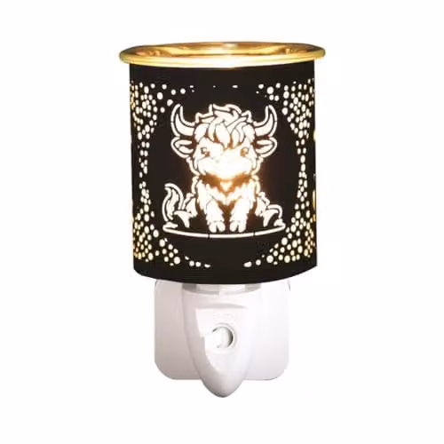 Aroma Accessories Highland Cow Electric Plug In Wax Melter in Black and Gold, Height: 13 cm