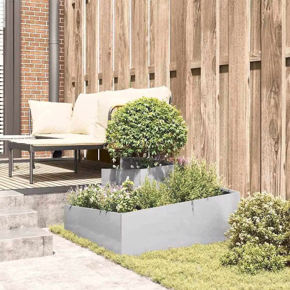 Berkfield Home Stainless Steel Planter in Silver, W: 80 cm, D: 80 cm, H: 50 cm – 3