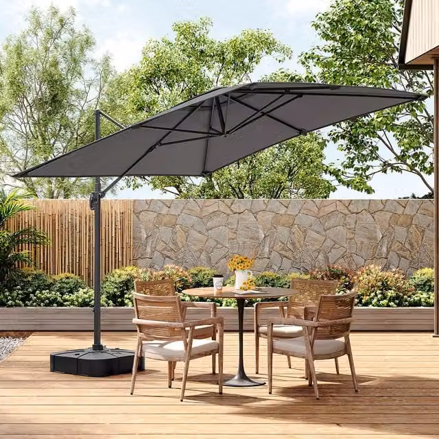 Livingandhome Cantilever Parasol Umbrella with Square Base, 2.5m, Grey