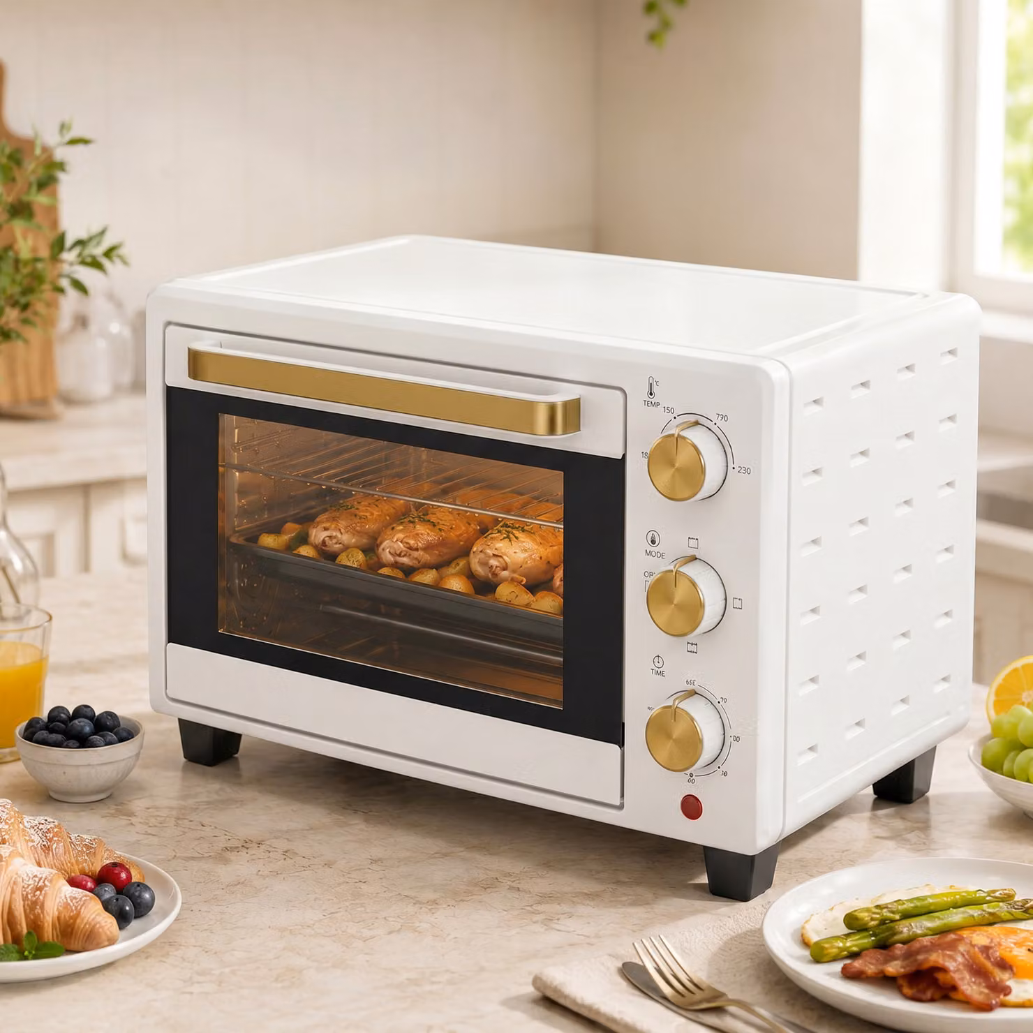 HOMCOM 21L Mini Countertop Oven in White with Adjustable Temperature up to 230°C and Top/Bottom Heat – 6