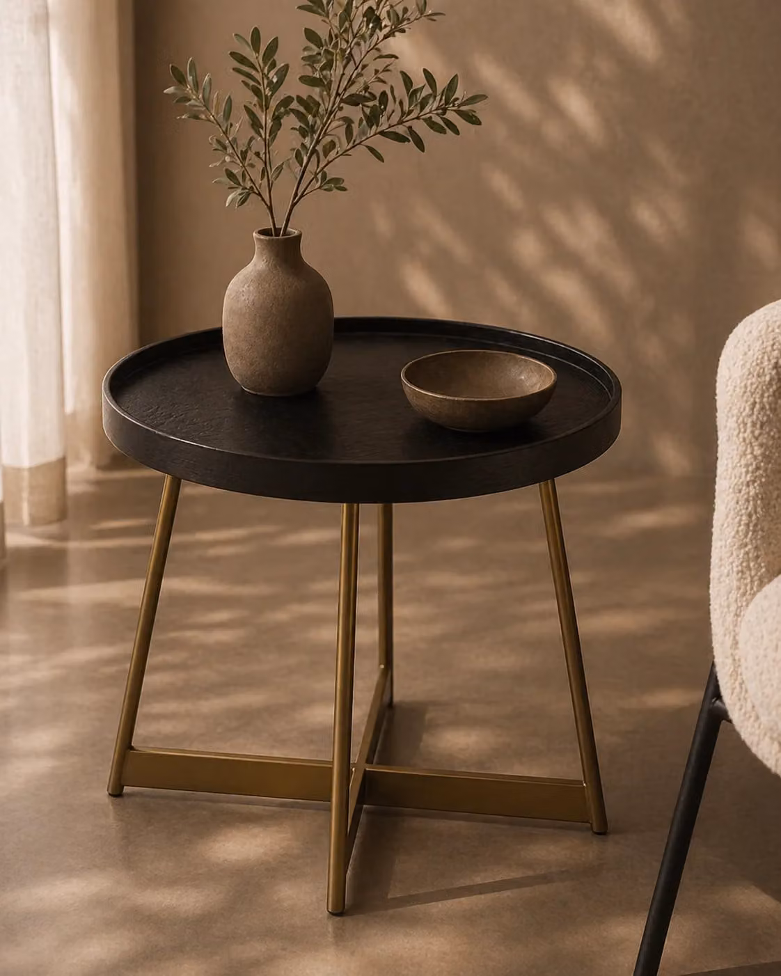 Tommy Franks Lane Oval Side Table in Smoke Oak, Gold and Black