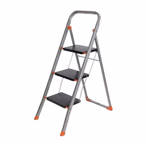 TB Davies 3 Tread Slimline Foldable Steel Step Stool in Silver and Grey – 1