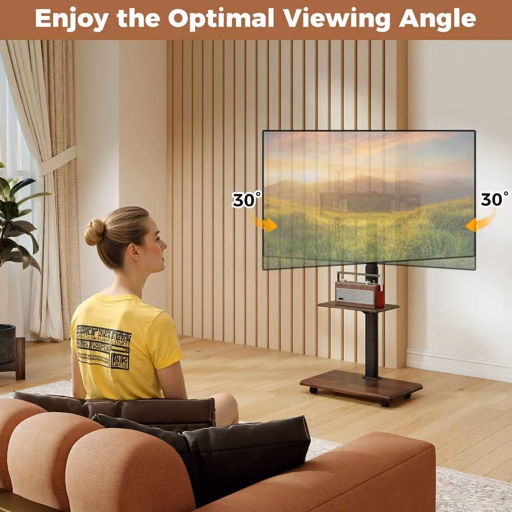Costway Rolling TV Stand Mobile TV Cart for 32 to 75 inch TVs with Shelf and 30 Degree Tilt Mount in Black – 2