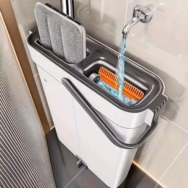 Kelvenix Premium Flat Mop and Bucket Set with Scraper, White – 1