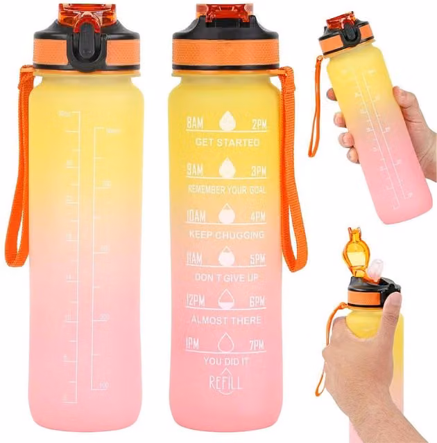 NESTLUNE BPA Free Sports Water Bottle with Straw, Pink and Yellow, 1 l