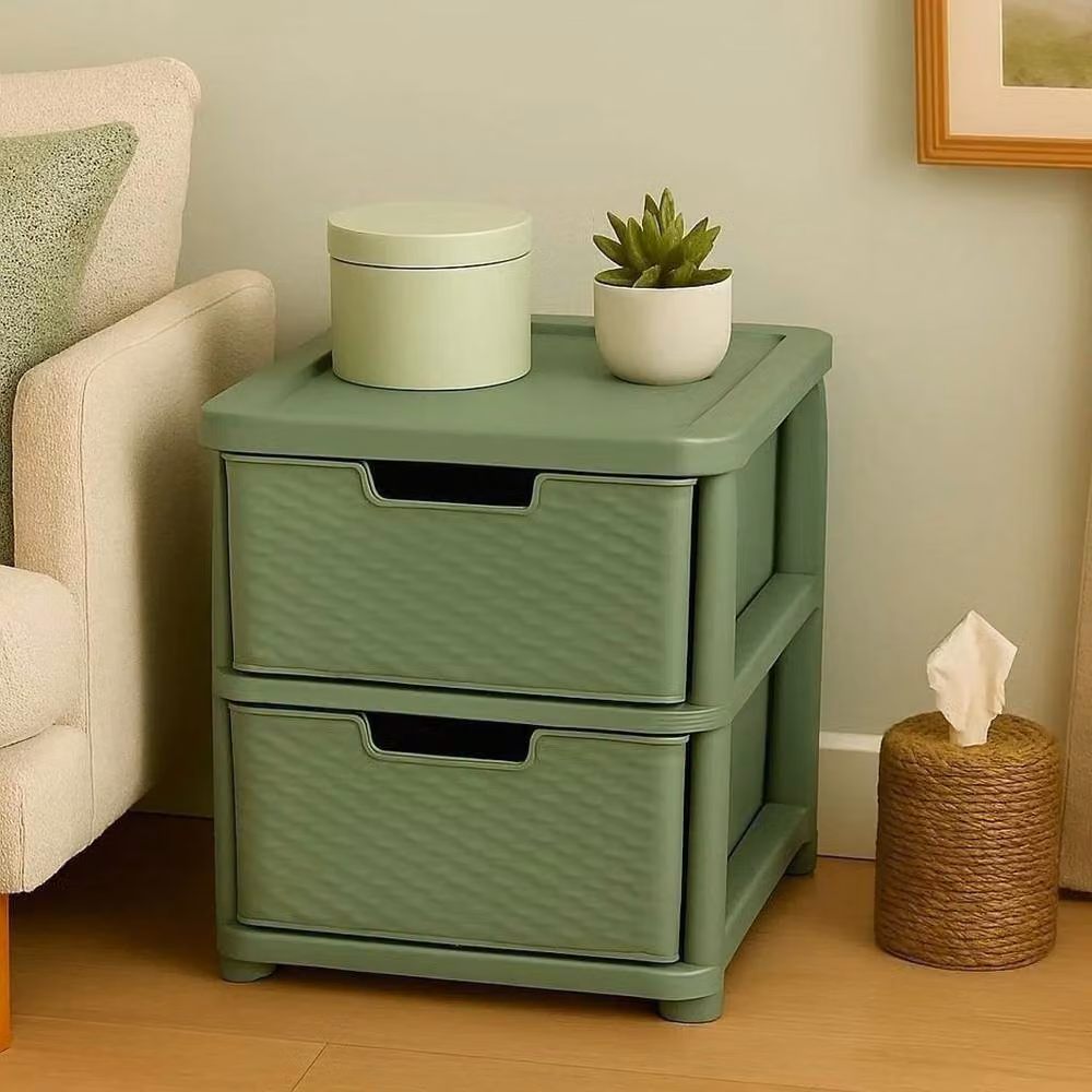 FLAVORA 2 Tier Large Plastic Drawer Storage in Sage Green, W: 50 cm, D: 50 cm, H: 50 cm – 2