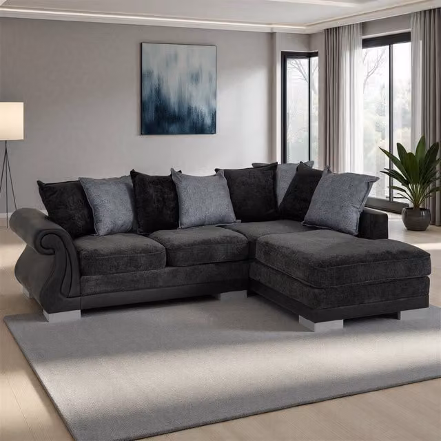 Seconique Elsa Right-Facing L-Shape Corner Sofa in Grey Fabric with Scatter Cushions