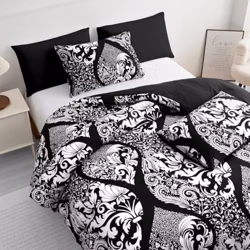 Pamposh Grace Luxury King Size Reversible Microfibre Duvet Cover Set with Pillowcases in Black