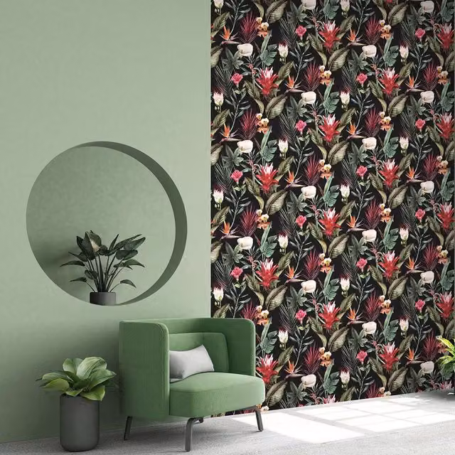 Debona Floral Botanical Jungle Wallpaper in Black and Green