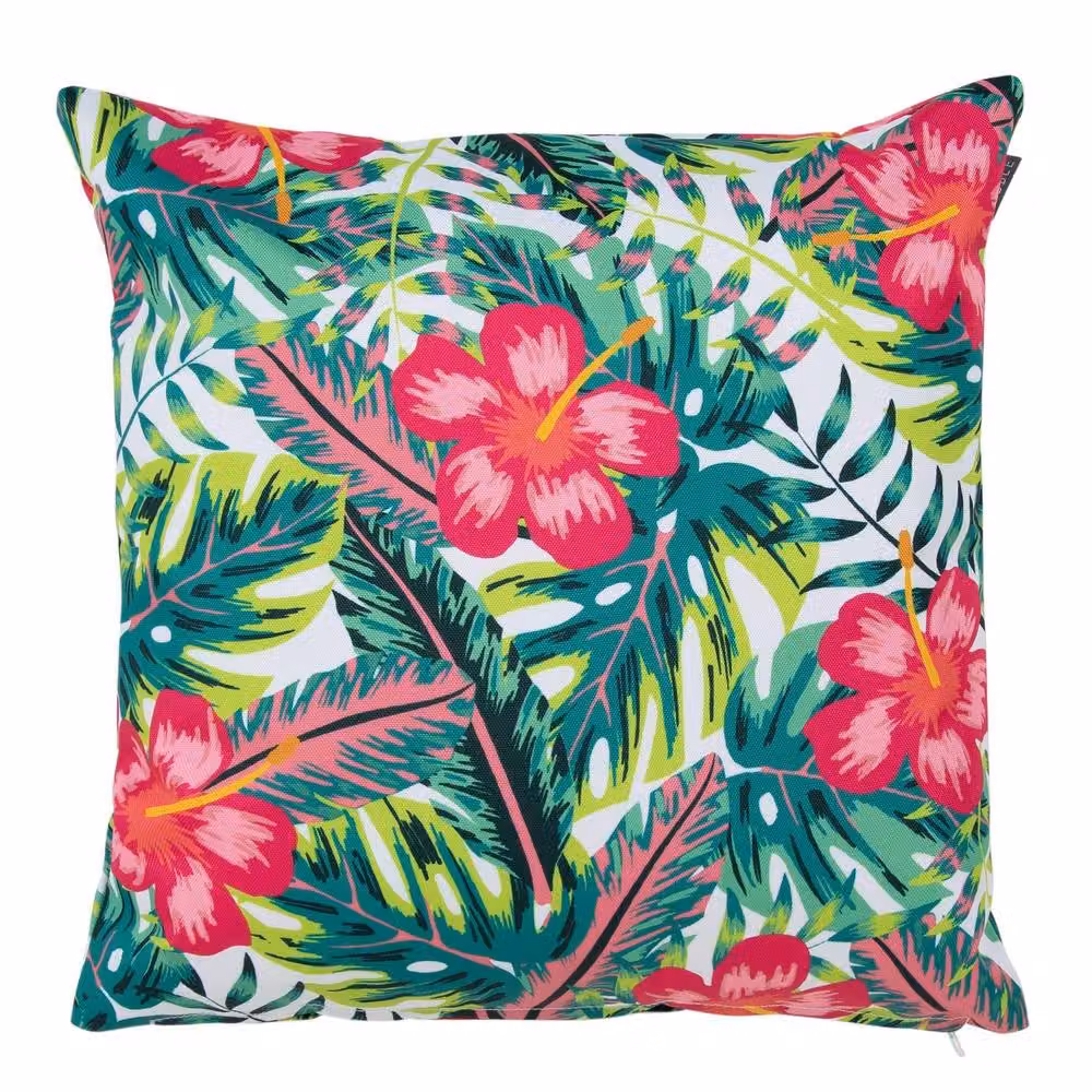 ICON Set of 2 Waterproof Indoor and Outdoor Floral Cushions in Pink and Multicolour, W/D/H: 43 x 43 x 43 cm – 2