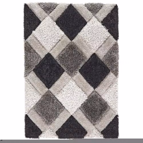 Phoenox Textiles Limited Origin 3D GEO Shaggy Grey Geometric Rug, W: 60 cm, D: 110 cm – 3