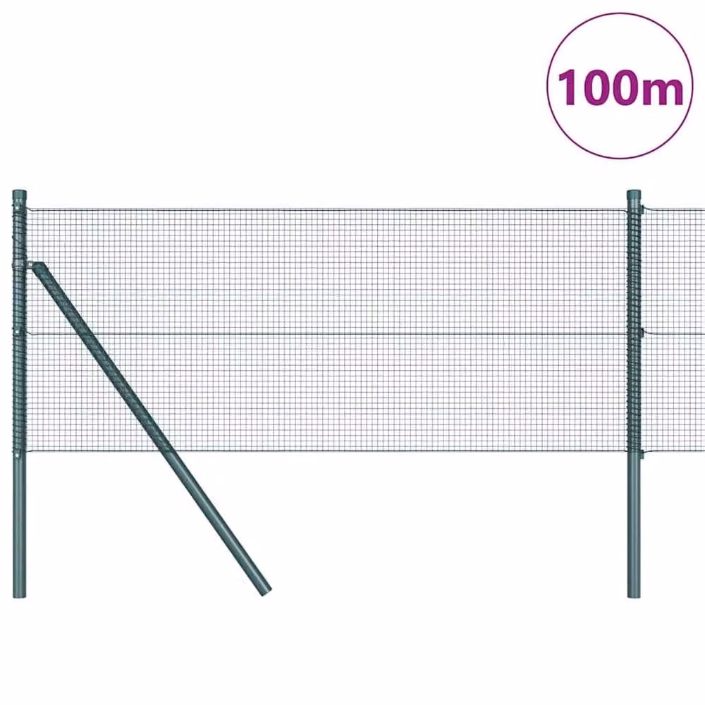 Berkfield Home Green Steel Welded Wire Fence with 13 Posts, W/H: 0.5 x 100 m – 2