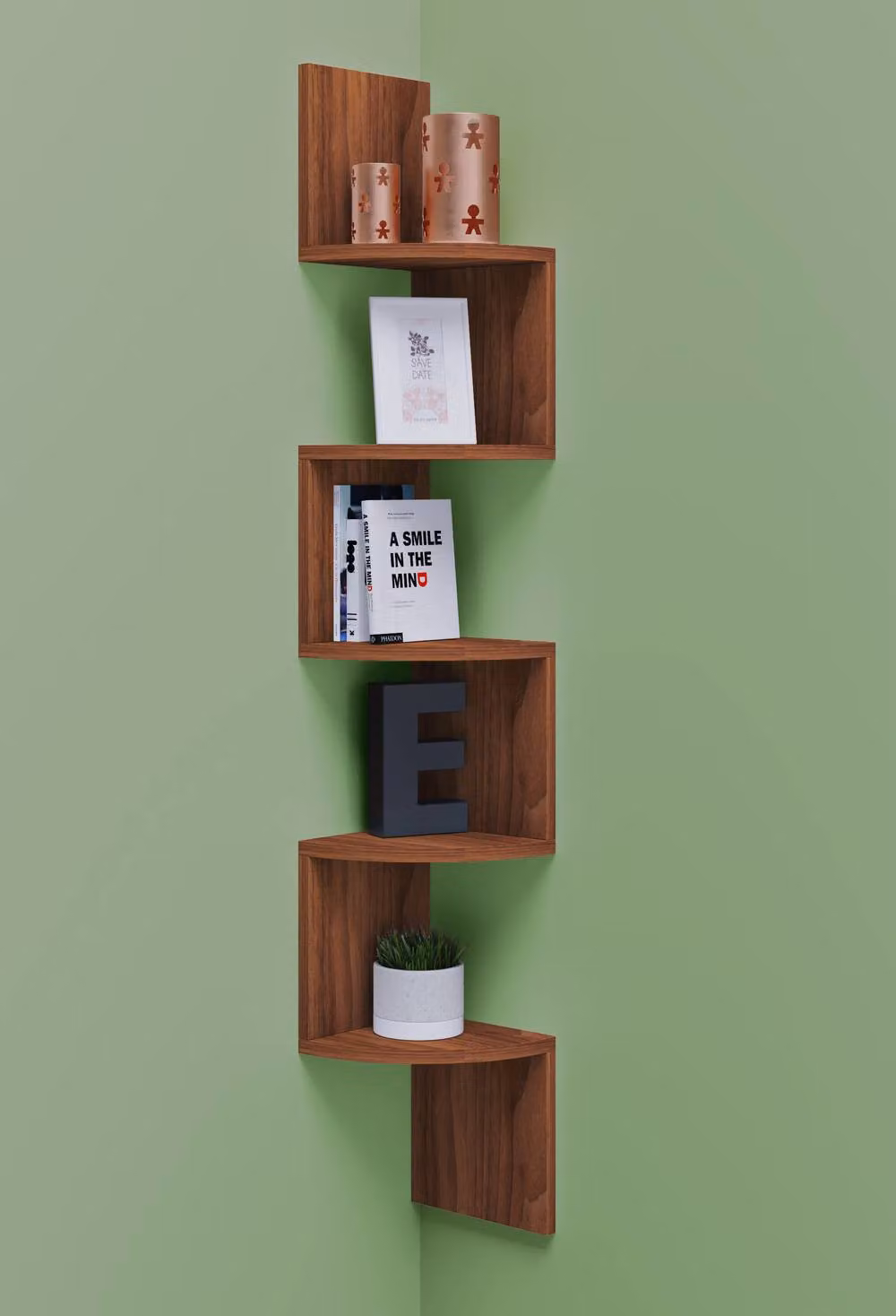 VCM Mintis Walnut Wood Corner Wall Shelf with Back Panel, Brown – 2