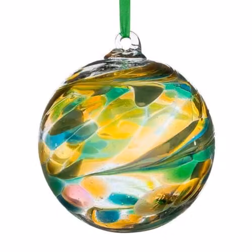 Sienna Glass Peridot Friendship Ball Bauble in Green and Gold, Diameter: 10 cm