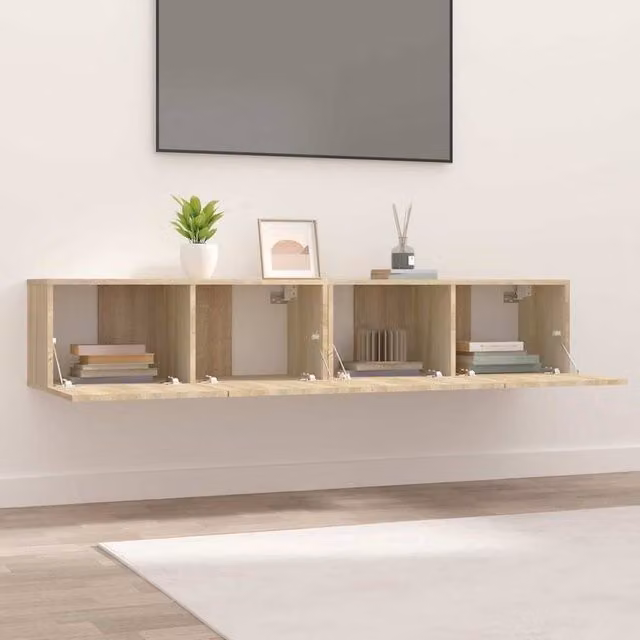 Berkfield Home Set of 2 Sonoma Oak TV Cabinets in Light Tan, W/D/H: 80 x 30 x 30 cm